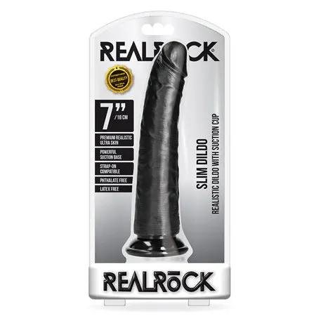 Shots America RealRock Realistic 7 in Slim Dildo With Suction Cup Black Female Sex Toys Shots America RealRock Realistic 7 in Slim Dildo With Suction Cup Black Female Sex Toys
