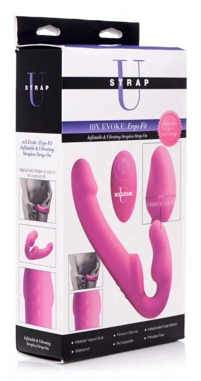 XR Brands Female Sex Toys | Strap U 10x Evoke Ergo-fit Inflatable & Vibrating Strapless Strap-on