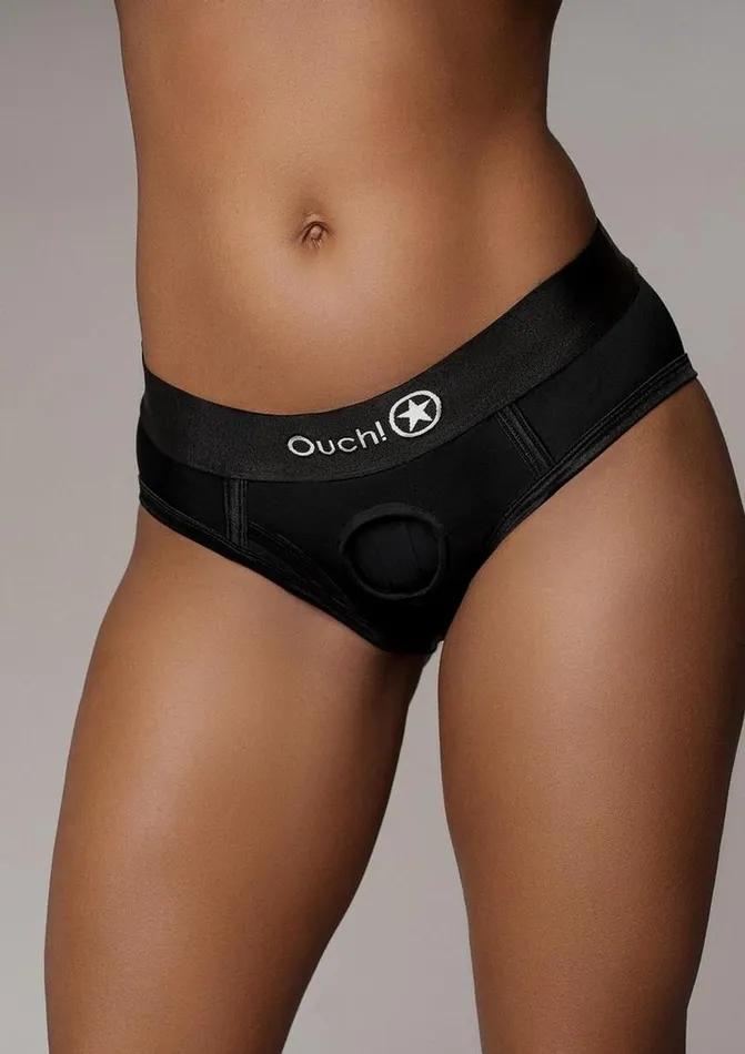 Ouch Vibrating StrapOn HighCut Brief Rechargeable Ouch Female Sex Toys