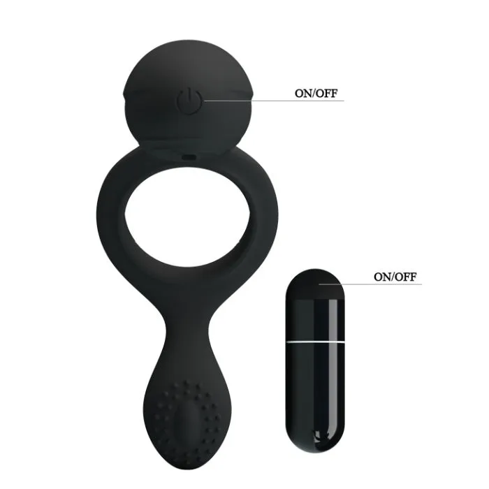 PRE Female Sex Toys Cock Ring With Vibrator Mini Bullet Ethel Black
