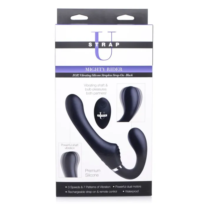 Mighty Rider 10X Strapless StrapOn Black w Remote Strap U Female Sex Toys