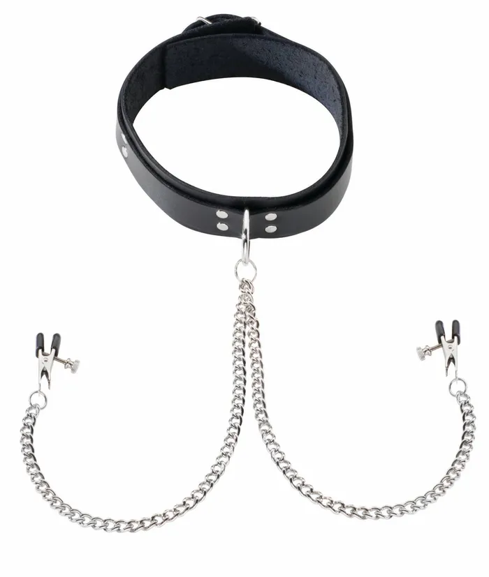 Female Sex Toys Spartacus Collar With Attached Nipple Clamps
