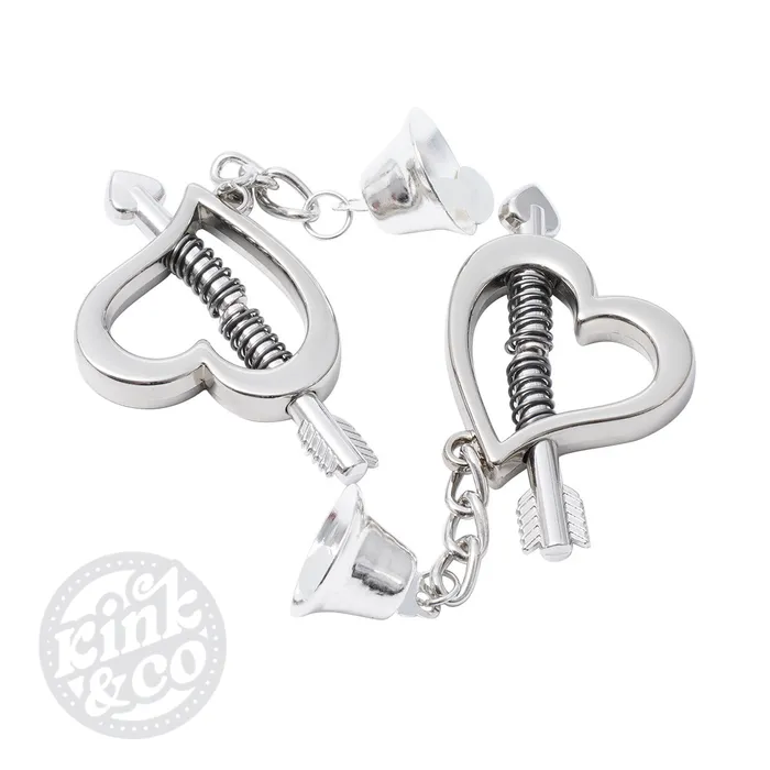 HeartShaped Nipple Clamp with Bells KinkCo Female Sex Toys